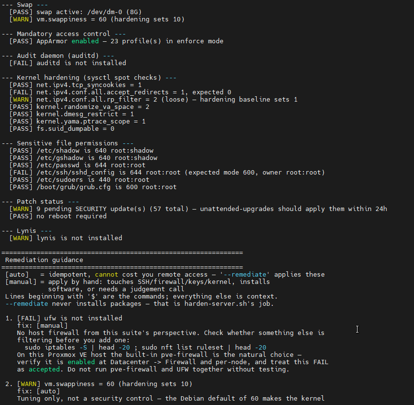Continued audit output on the PVE host