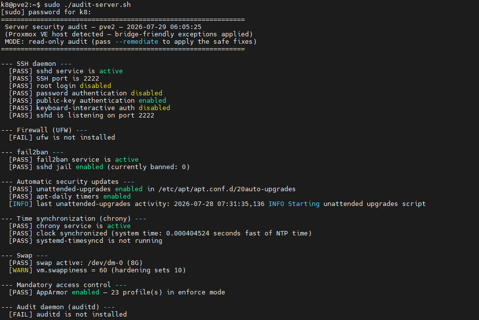 Audit on the Proxmox VE host